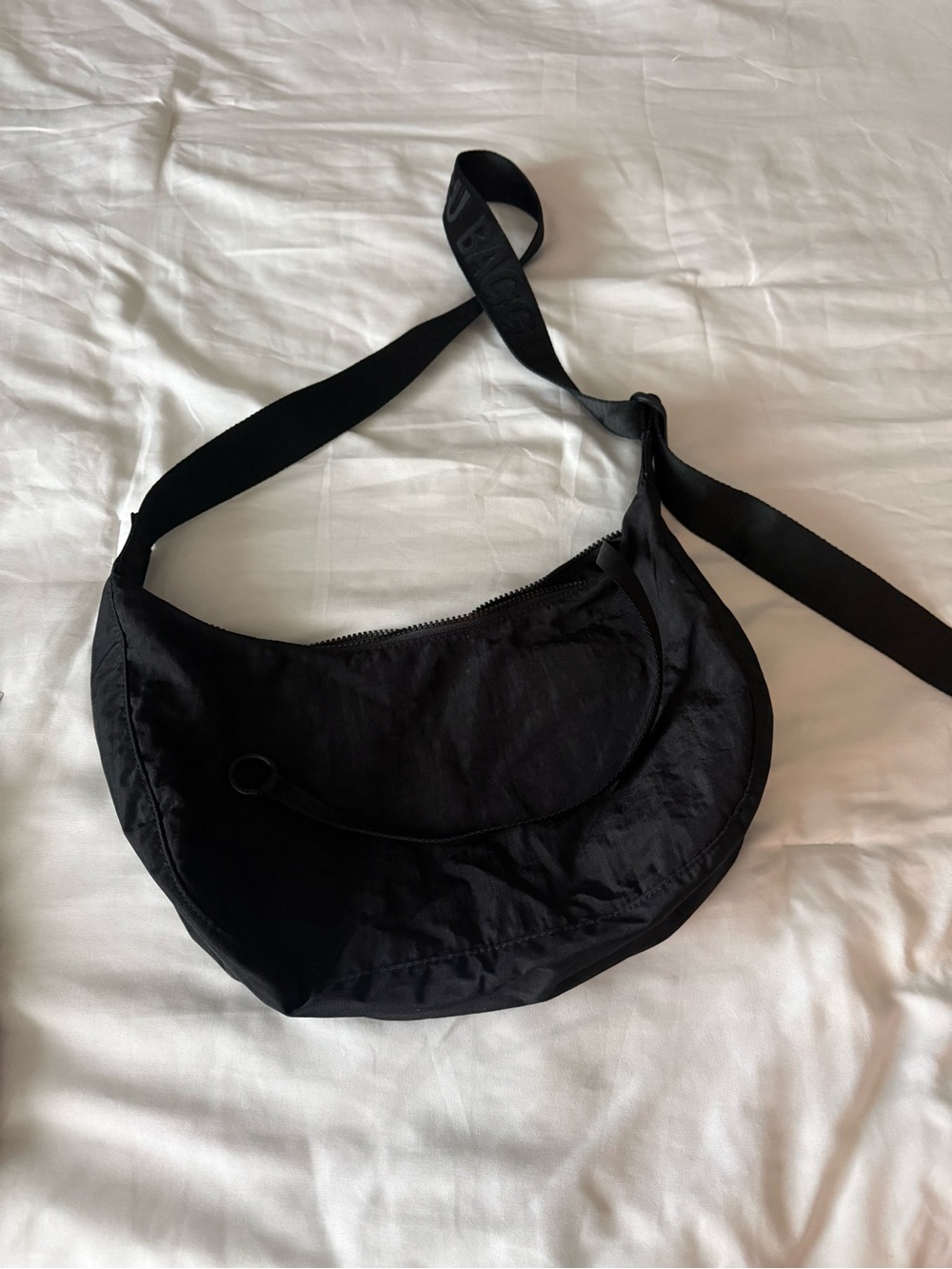 Used Black Nylon medium Crescent  Bag